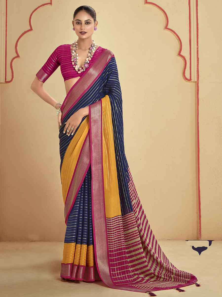 Multi Silk Printed with Handwoven Festival Wedding Fancy Heavy Border Saree