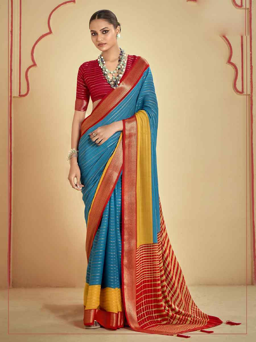 Multi Silk Printed with Handwoven Festival Wedding Fancy Heavy Border Saree