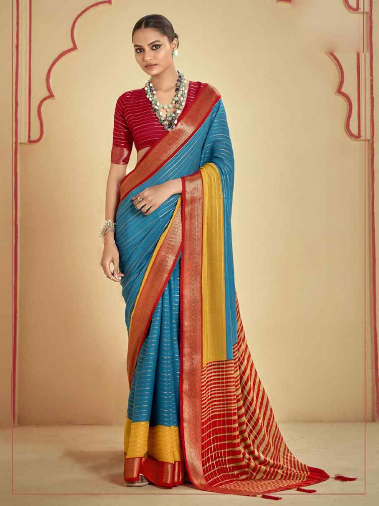 Multi Silk Printed with Handwoven Festival Wedding Fancy Heavy Border Saree