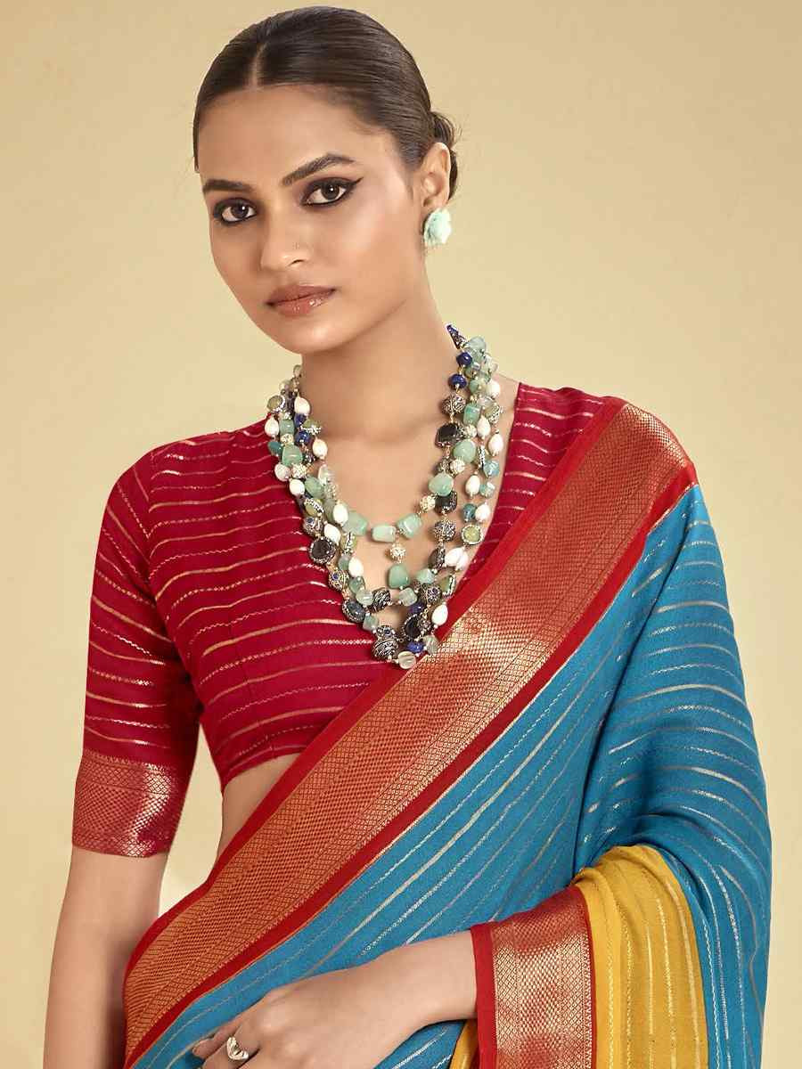 Multi Silk Printed with Handwoven Festival Wedding Fancy Heavy Border Saree