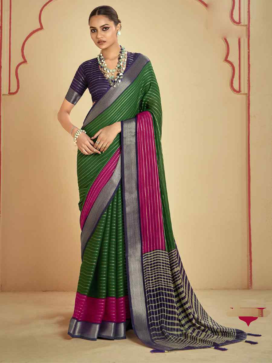 Multi Silk Printed with Handwoven Festival Wedding Fancy Heavy Border Saree