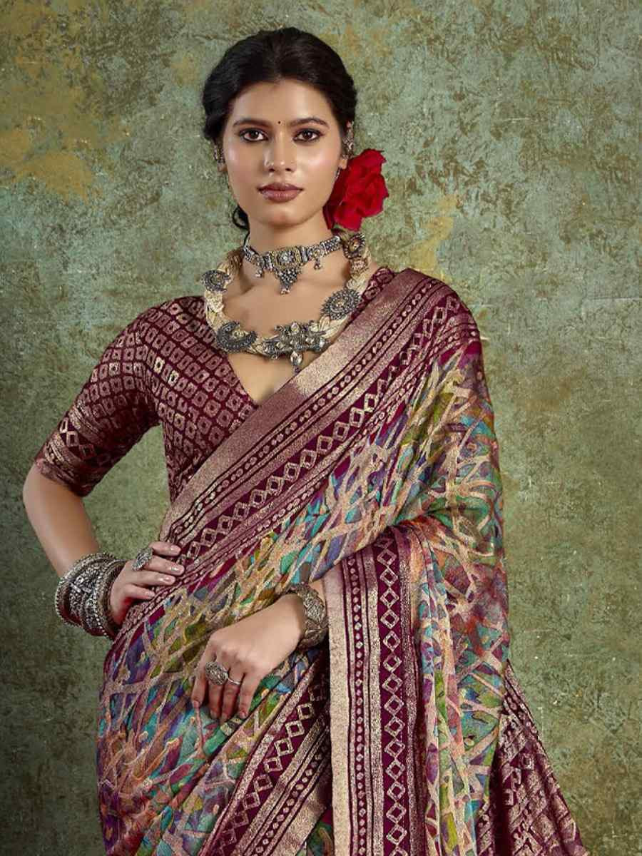 Multi Silk Printed with Handwoven Festival Wedding Fancy Heavy Border Saree