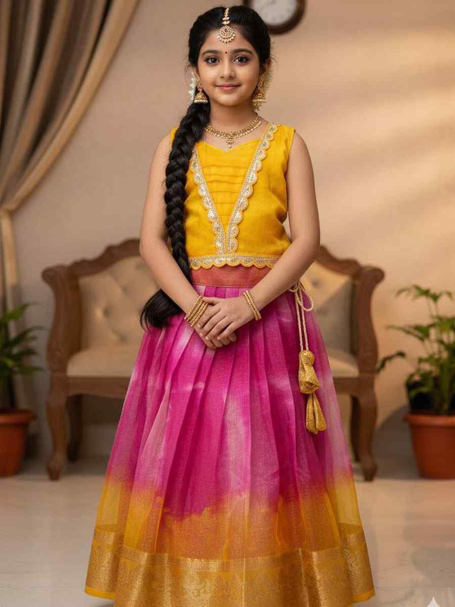 Multi Simar Silk Embroidered Kids Wear Wedding Festival Lehengas Girls Wear