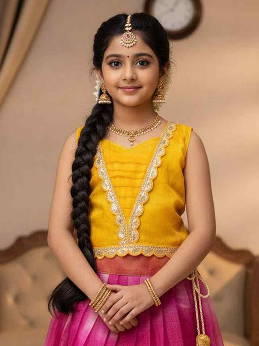 Multi Simar Silk Embroidered Kids Wear Wedding Festival Lehengas Girls Wear