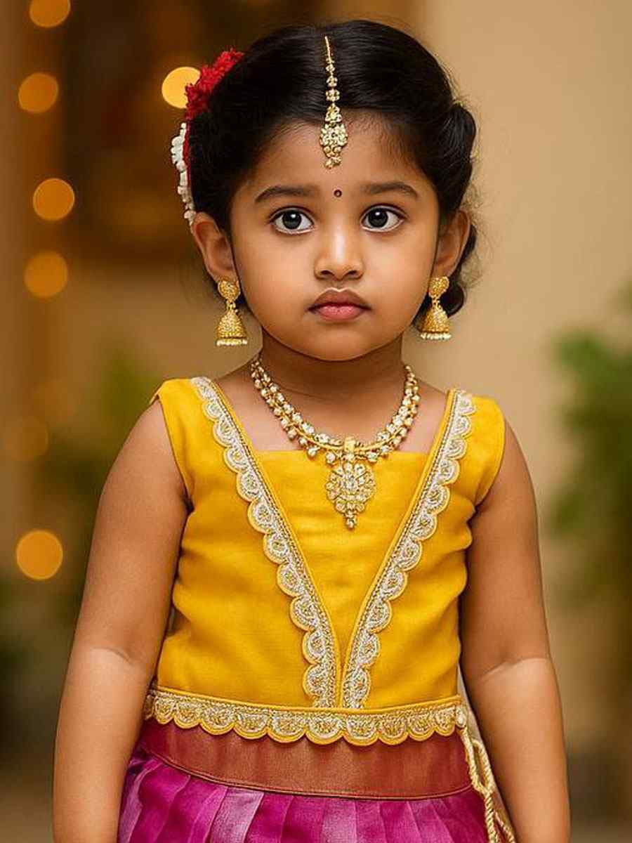 Multi Simar Silk Embroidered Kids Wear Wedding Festival Lehengas Girls Wear