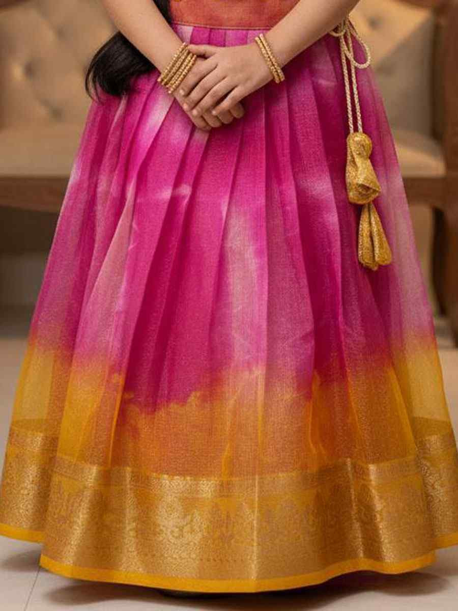 Multi Simar Silk Embroidered Kids Wear Wedding Festival Lehengas Girls Wear