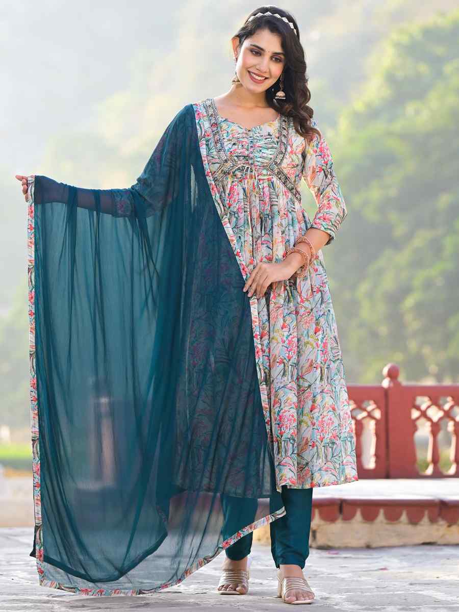 Multi Slim Georgatte Printed Festival Mehendi Ready Anarkali Salwar Kameez