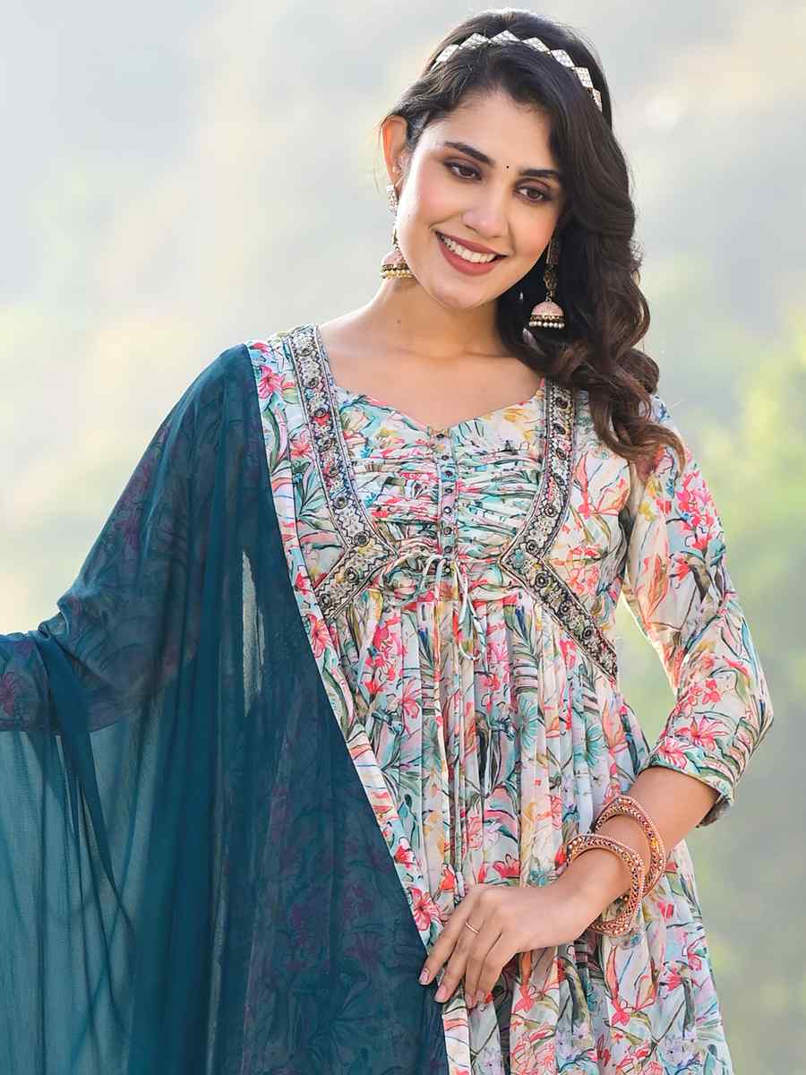 Multi Slim Georgatte Printed Festival Mehendi Ready Anarkali Salwar Kameez