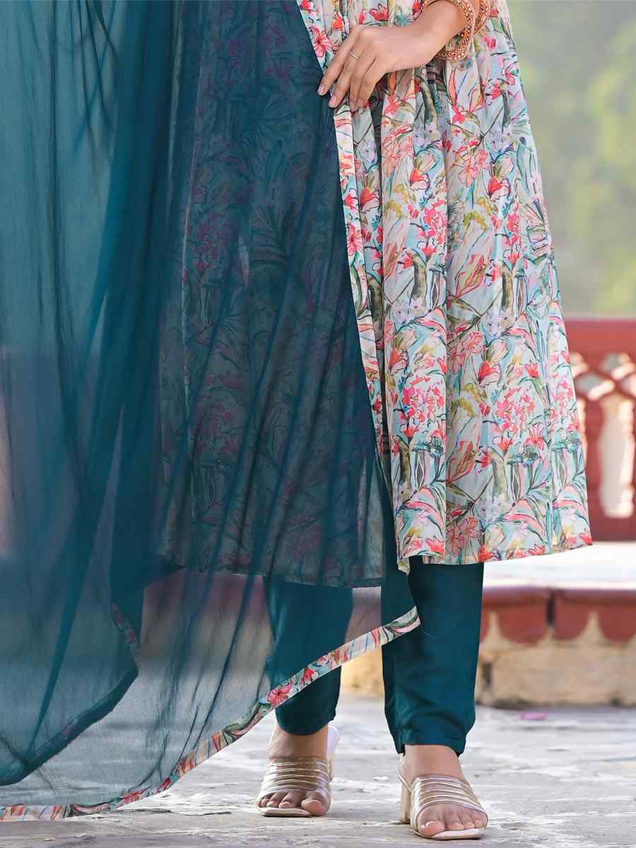 Multi Slim Georgatte Printed Festival Mehendi Ready Anarkali Salwar Kameez