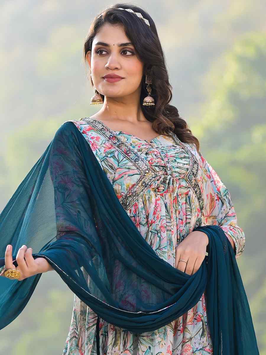 Multi Slim Georgatte Printed Festival Mehendi Ready Anarkali Salwar Kameez