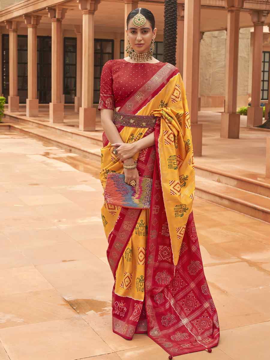 Multi Smooth Patola Printed Party Festival Contemporary Saree