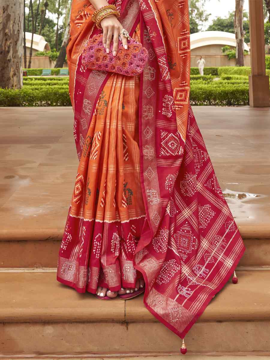 Multi Smooth Patola Printed Party Festival Contemporary Saree