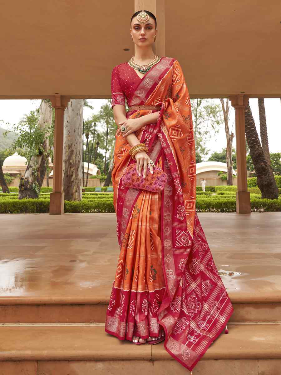 Multi Smooth Patola Printed Party Festival Contemporary Saree