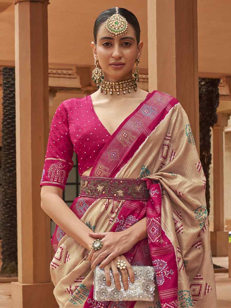 Multi Smooth Patola Printed Party Festival Contemporary Saree