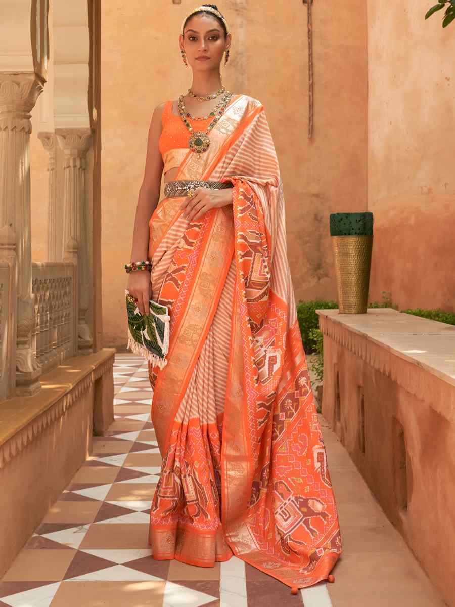 Multi Smooth Patola Printed Party Festival Contemporary Saree