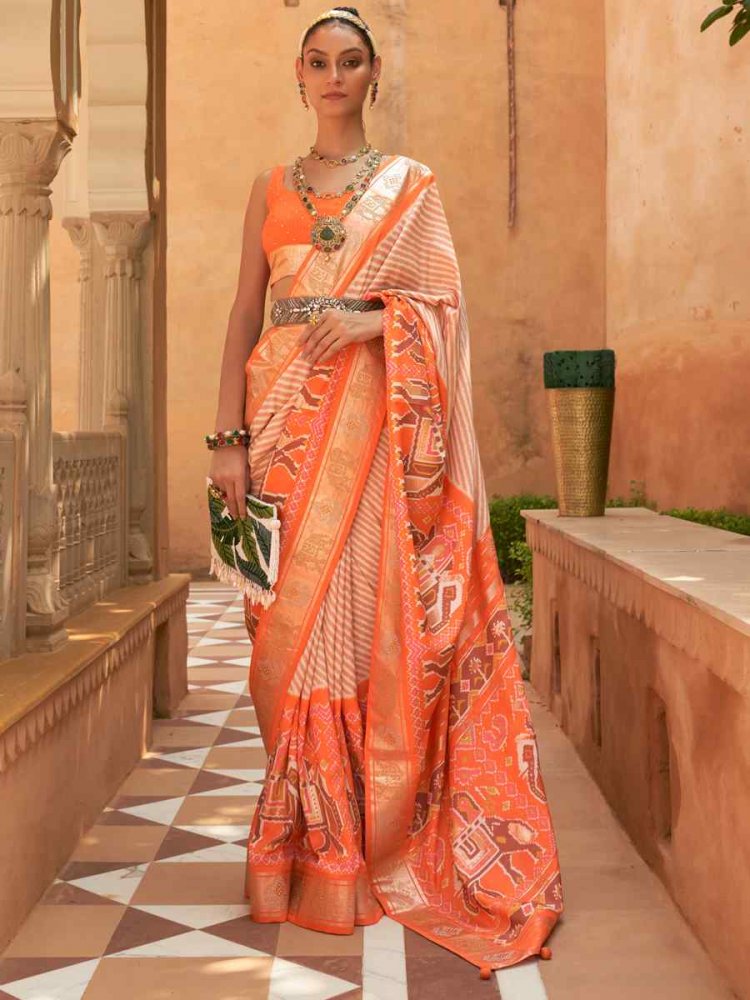 Multi Smooth Patola Printed Party Festival Contemporary Saree