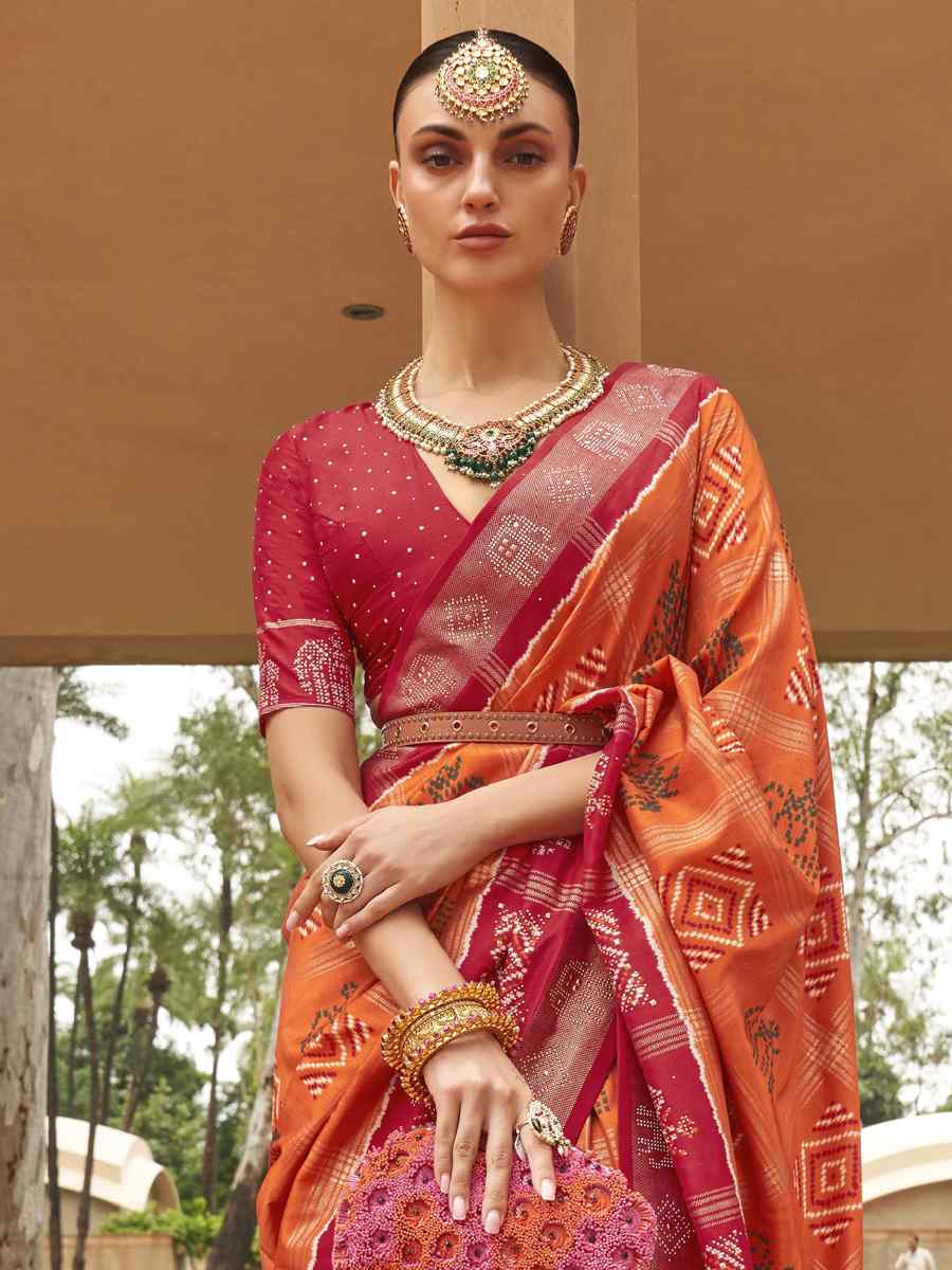 Multi Smooth Patola Printed Party Festival Contemporary Saree