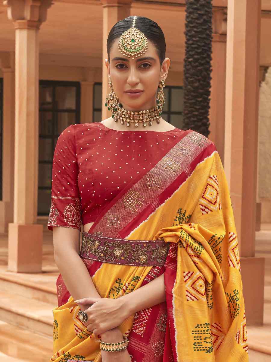 Multi Smooth Patola Printed Party Festival Contemporary Saree