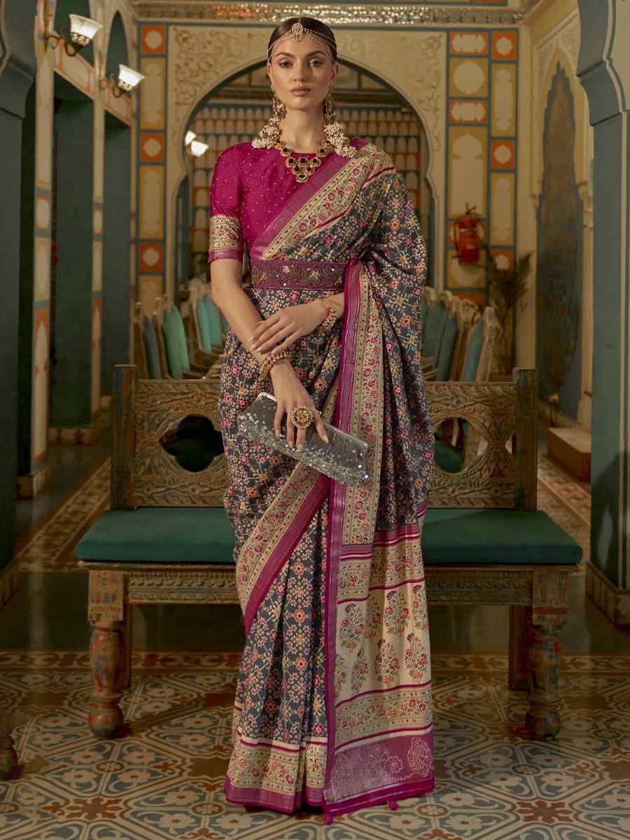 Multi Smooth Patola Printed Party Festival Contemporary Saree