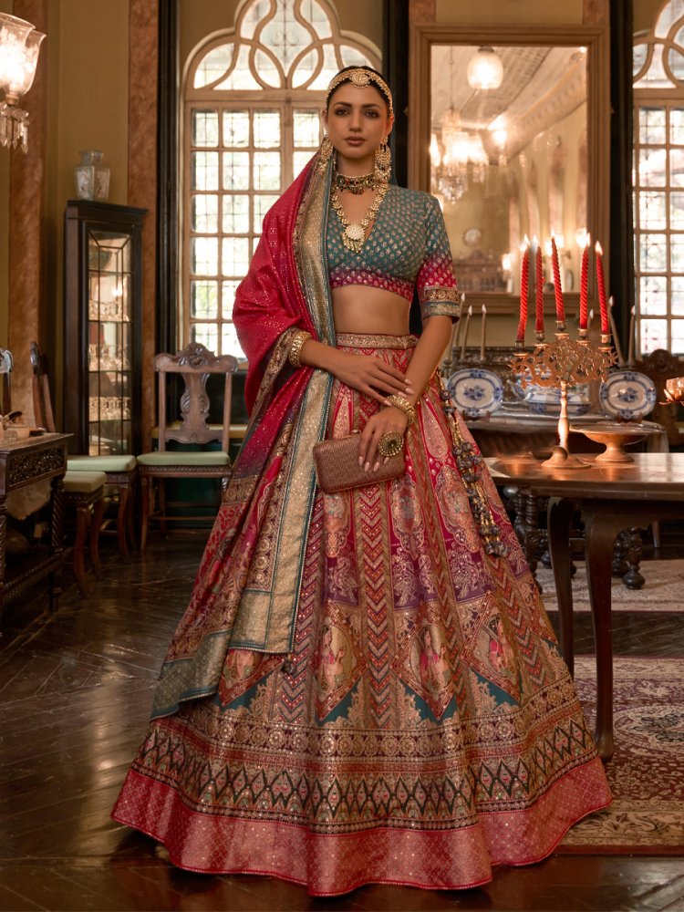 Multi Smooth Rajvadi Silk Embroidered Bridal Wedding Ready Heavy Border Lehenga Choli