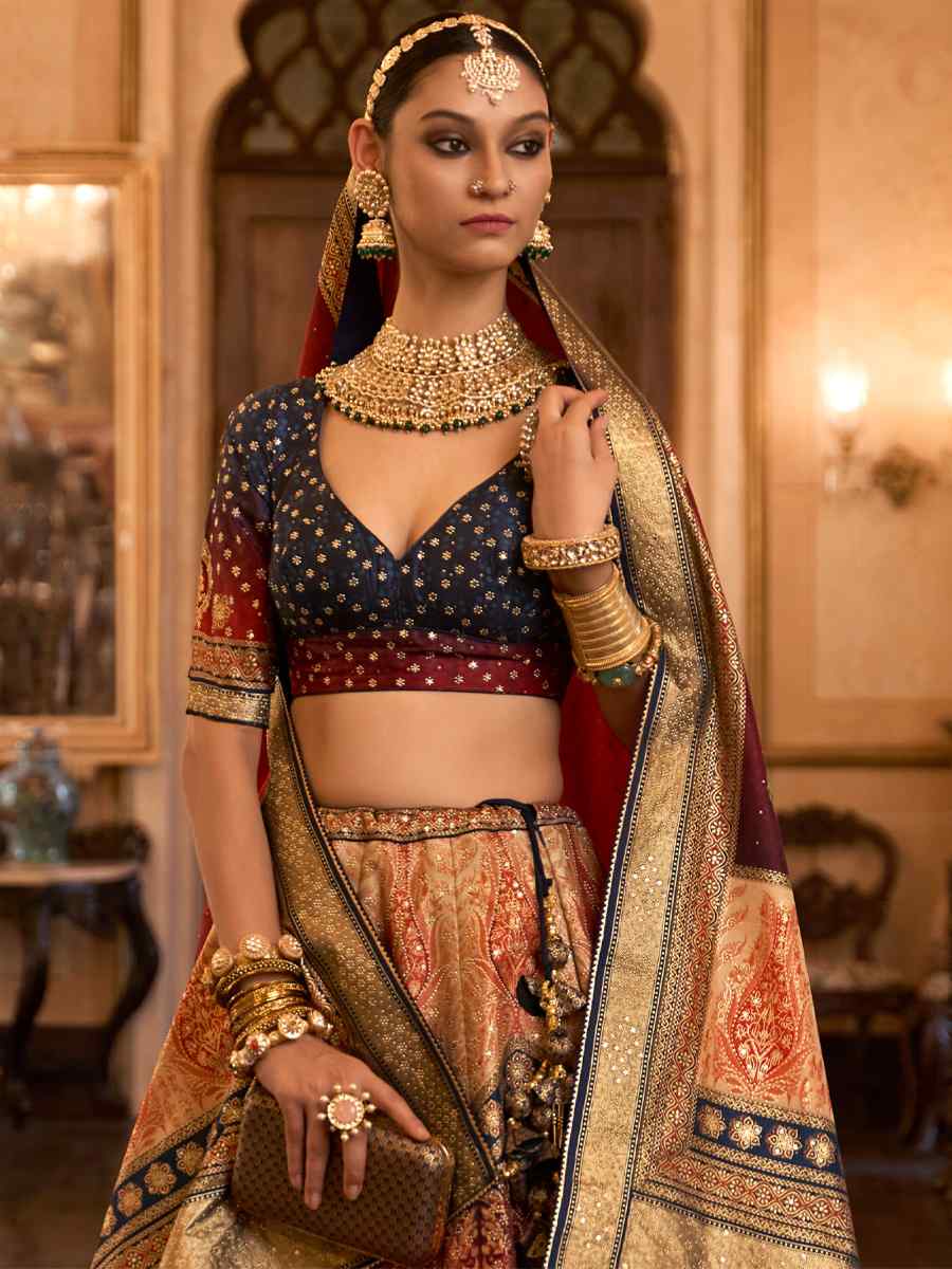 Multi Smooth Rajwadi Silk Embroidered Bridal Wedding Heavy Border Lehenga Choli