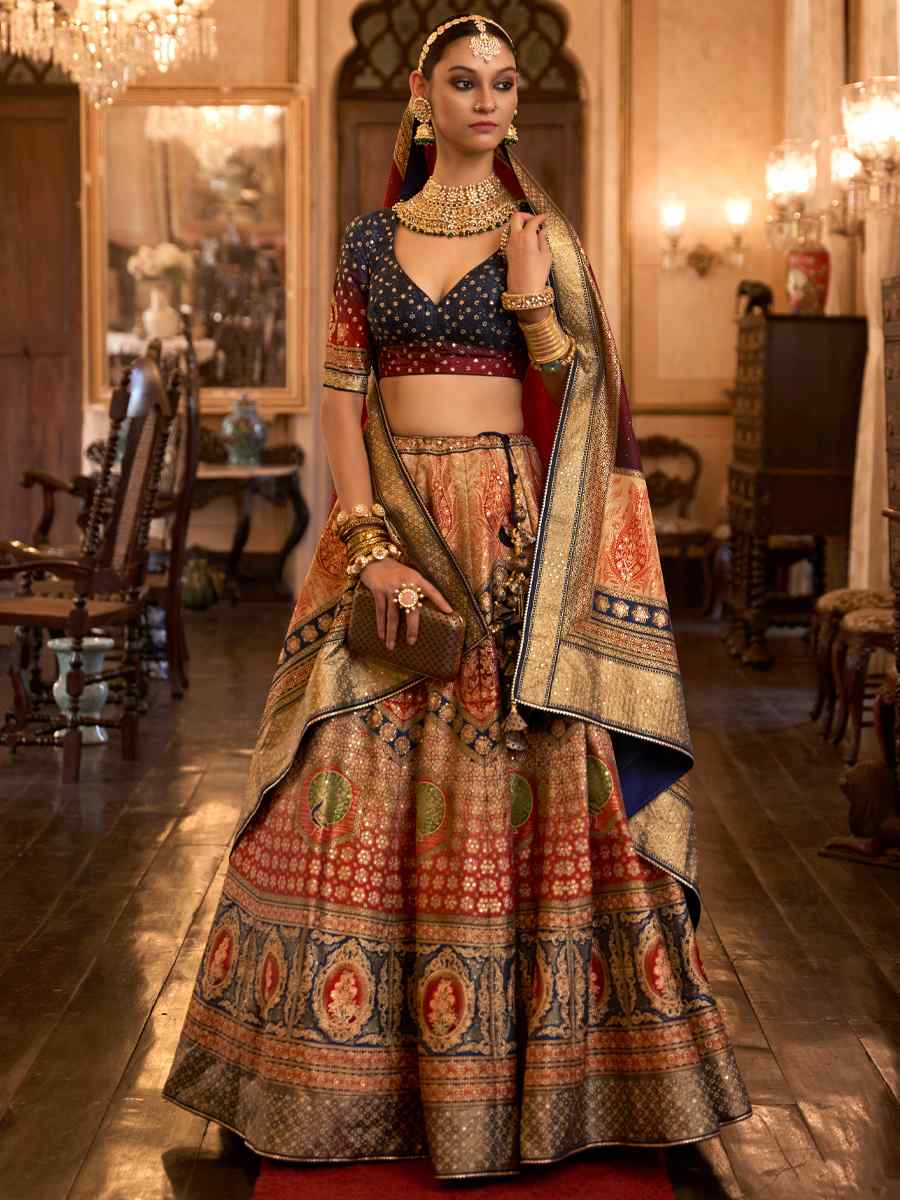 Multi Smooth Rajwadi Silk Embroidered Bridal Wedding Heavy Border Lehenga Choli