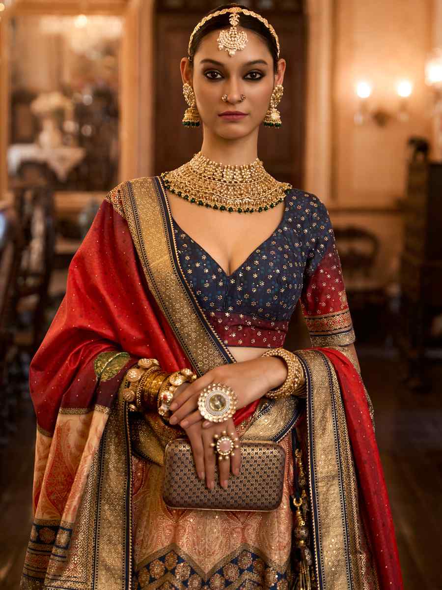 Multi Smooth Rajwadi Silk Embroidered Bridal Wedding Heavy Border Lehenga Choli