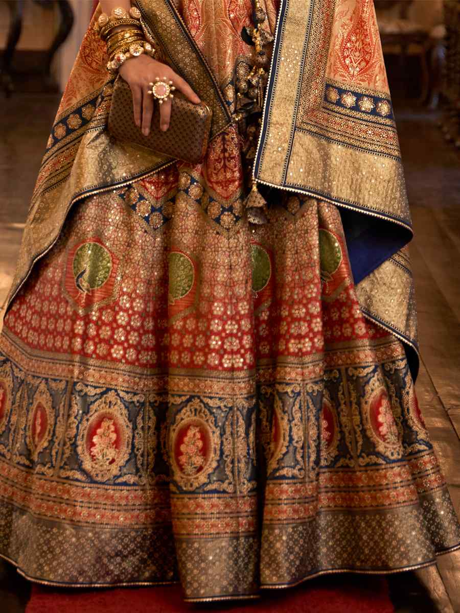 Multi Smooth Rajwadi Silk Embroidered Bridal Wedding Heavy Border Lehenga Choli