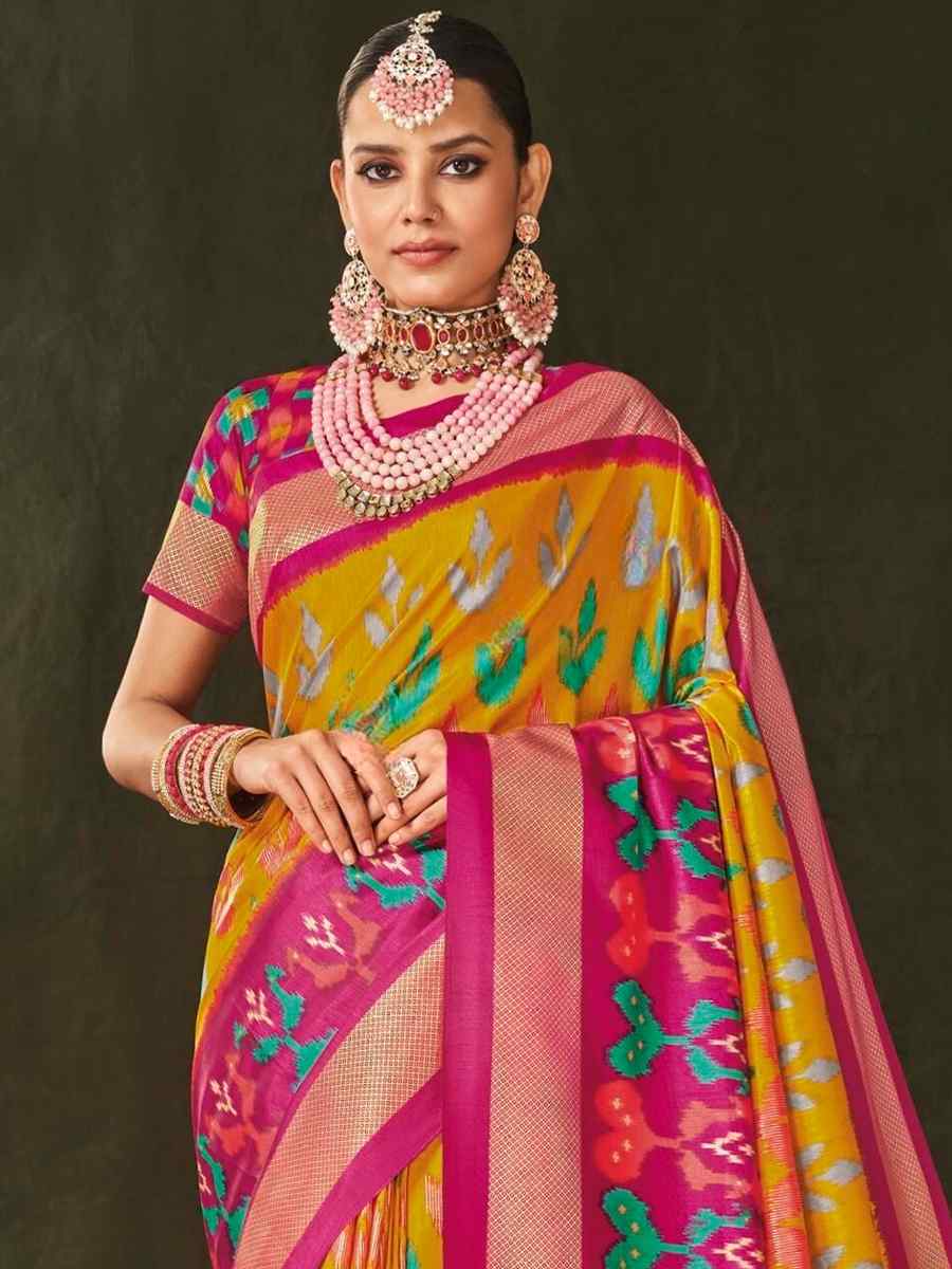 Multi Soft Art Silk Handwoven Casual Festival Heavy Border Saree