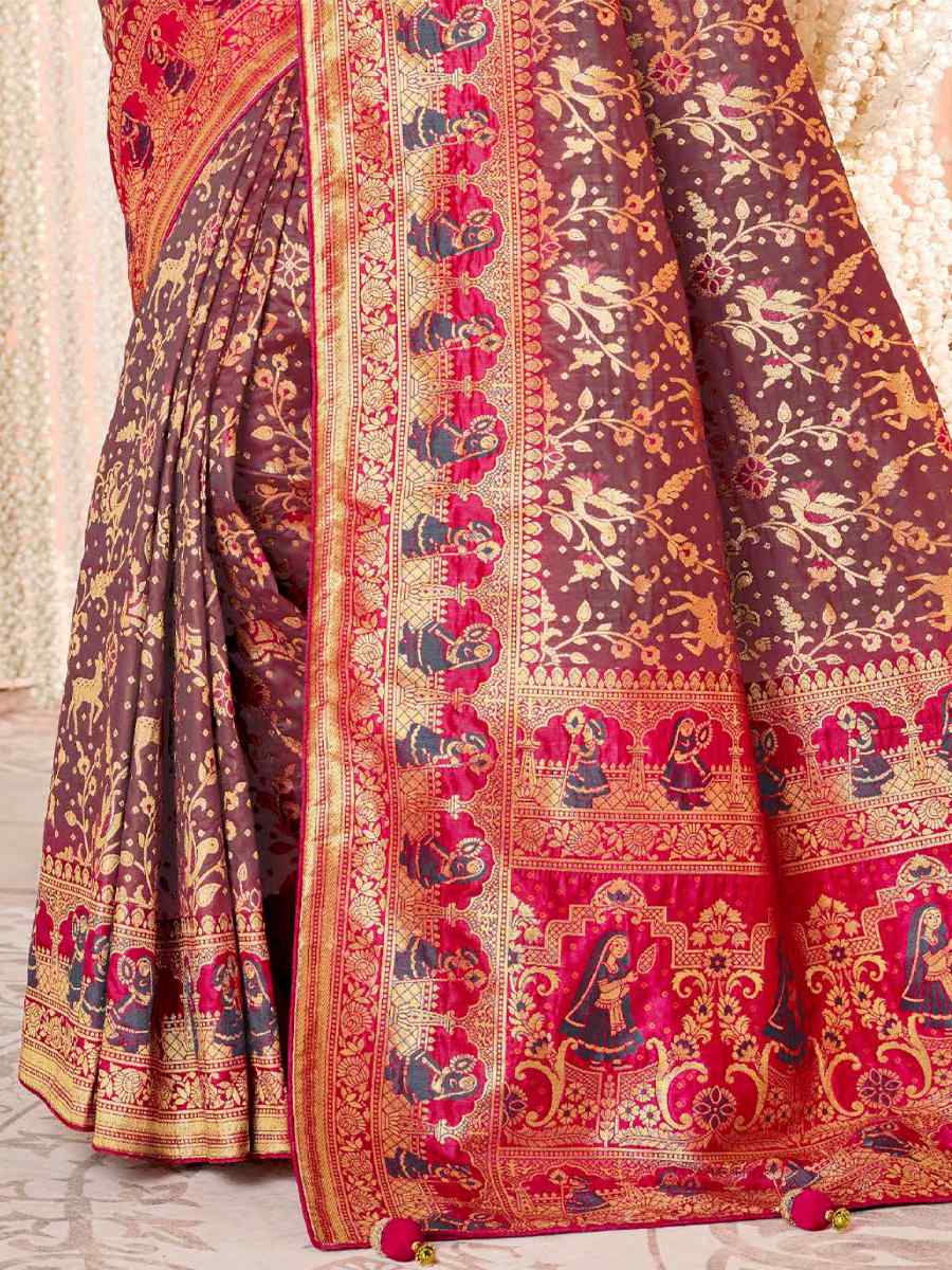 Multi Soft Banarasi Silk Embroidered Wedding Festival Heavy Border Saree