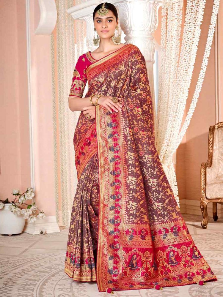 Multi Soft Banarasi Silk Embroidered Wedding Festival Heavy Border Saree