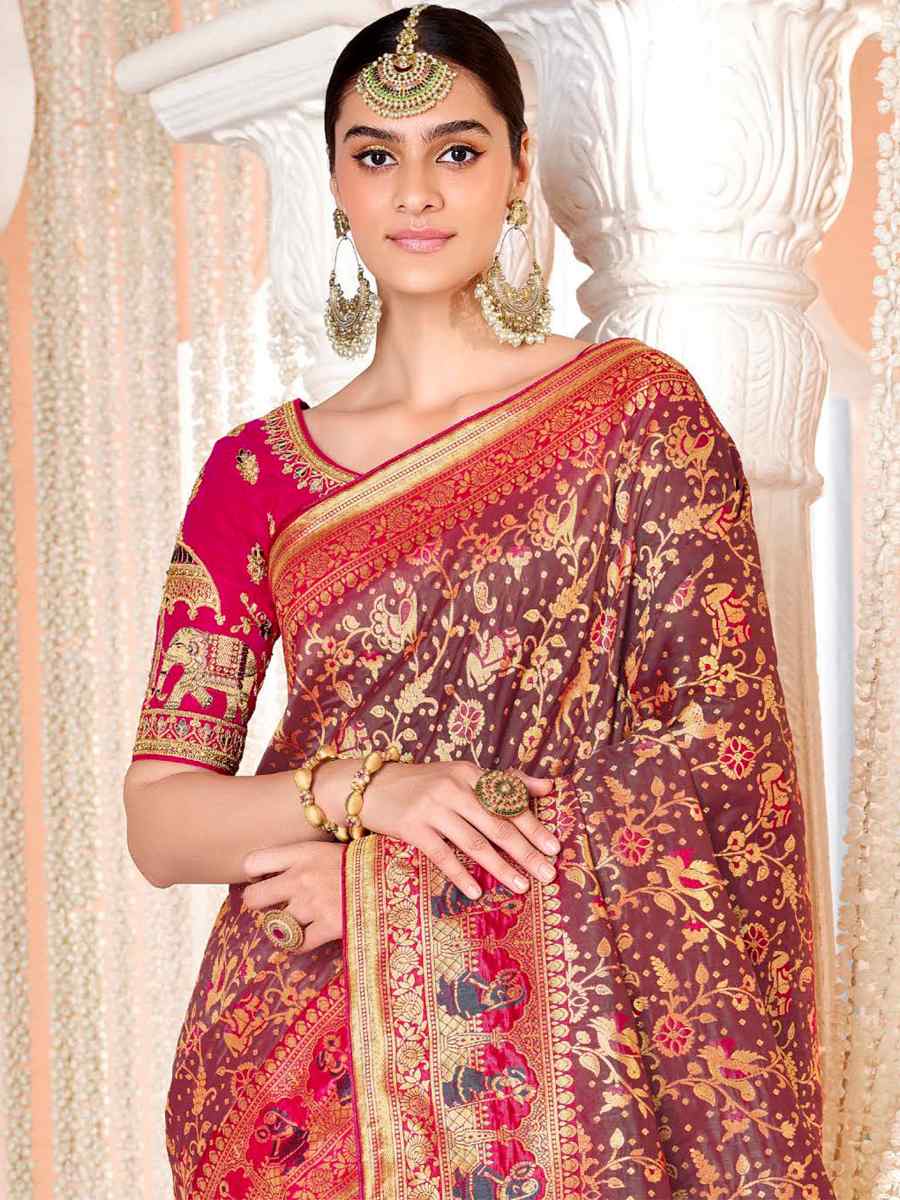 Multi Soft Banarasi Silk Embroidered Wedding Festival Heavy Border Saree