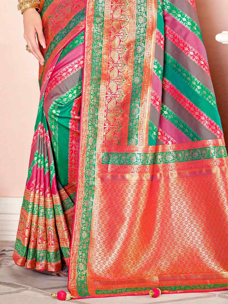 Multi Soft Banarasi Silk Embroidered Wedding Festival Heavy Border Saree