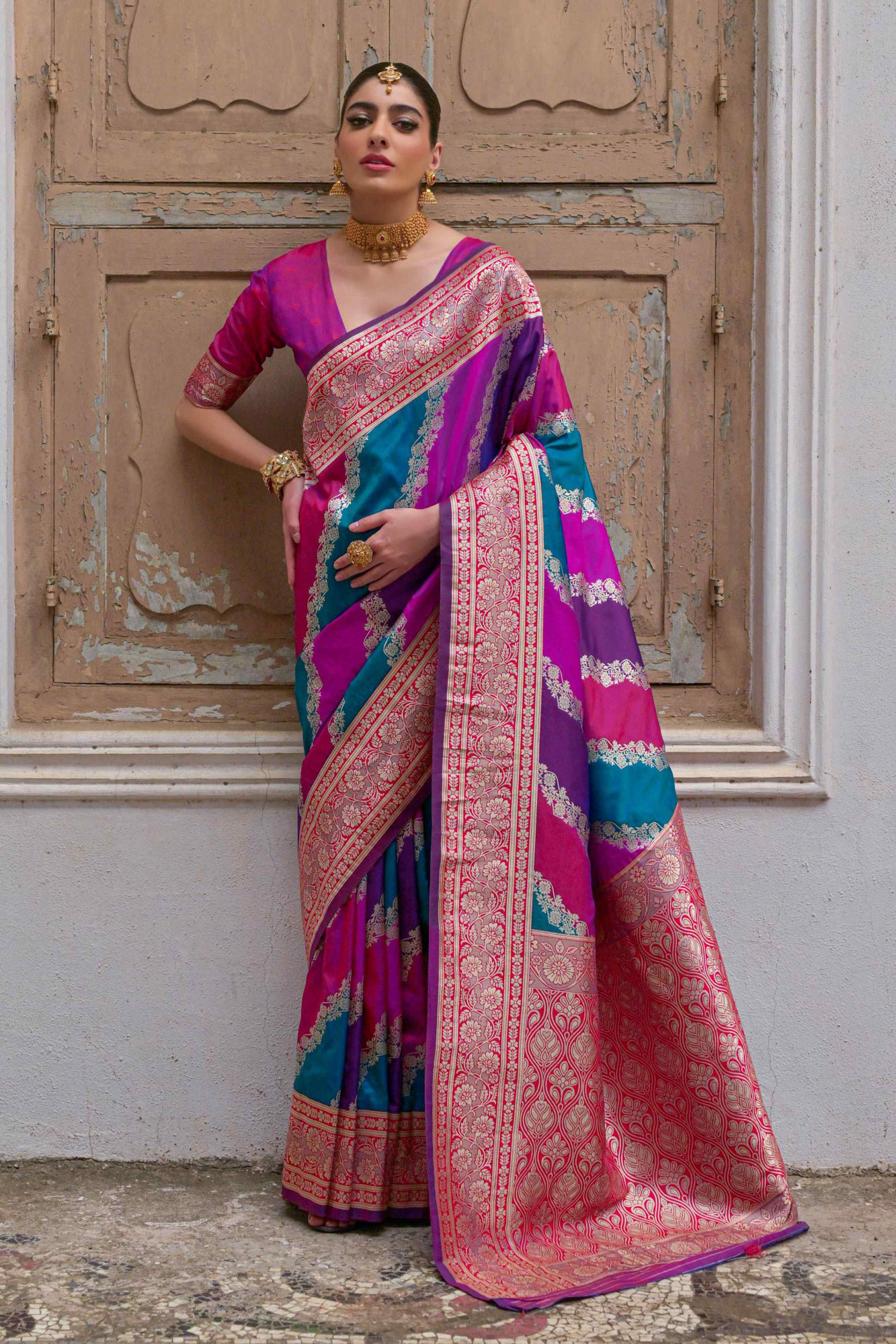 Multi Soft Banarasi Silk Handwoven Casual Reception Festival Wedding Fancy Heavy Border Saree