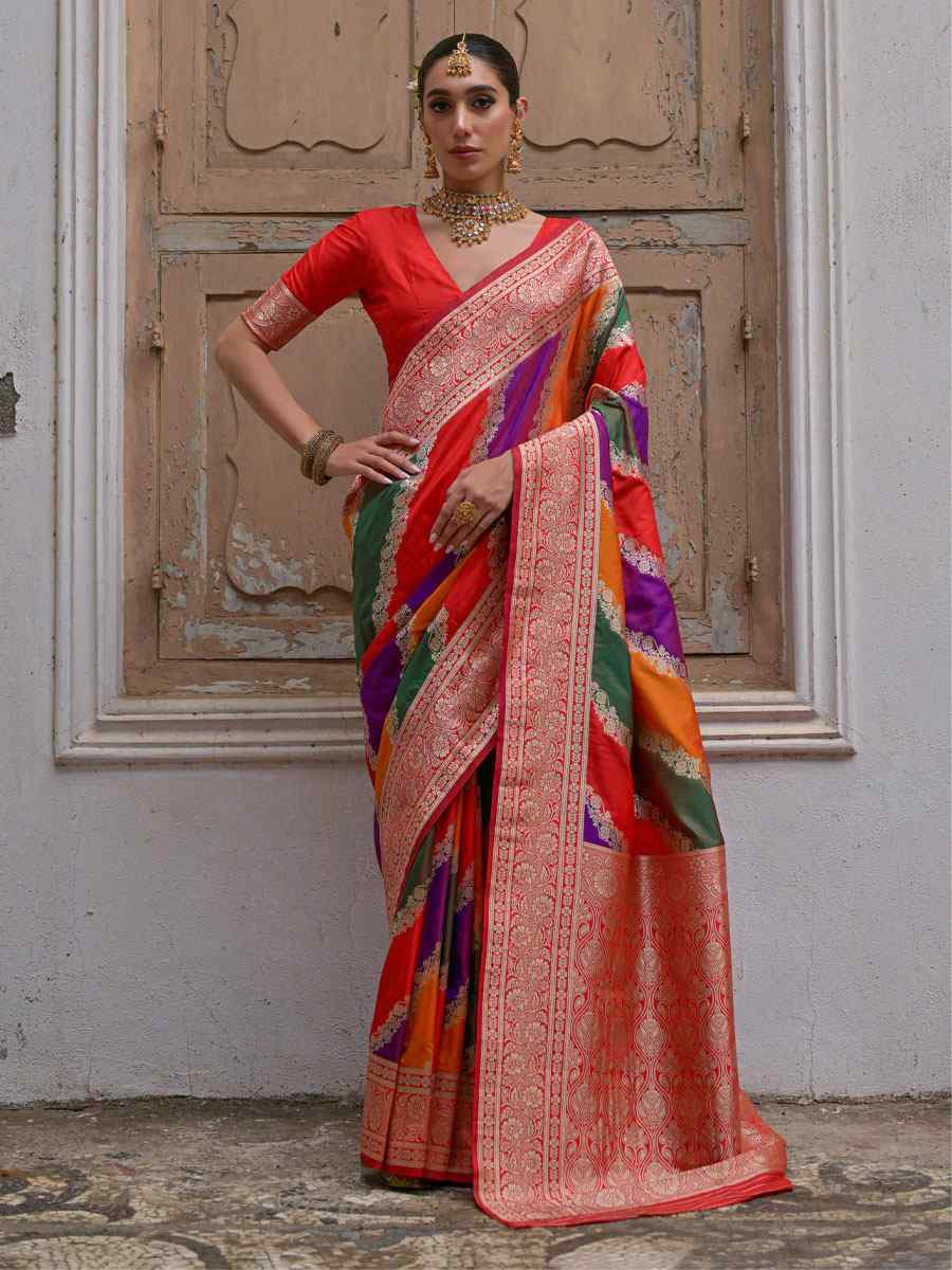 Multi Soft Banarasi Silk Handwoven Casual Reception Festival Wedding Fancy Heavy Border Saree