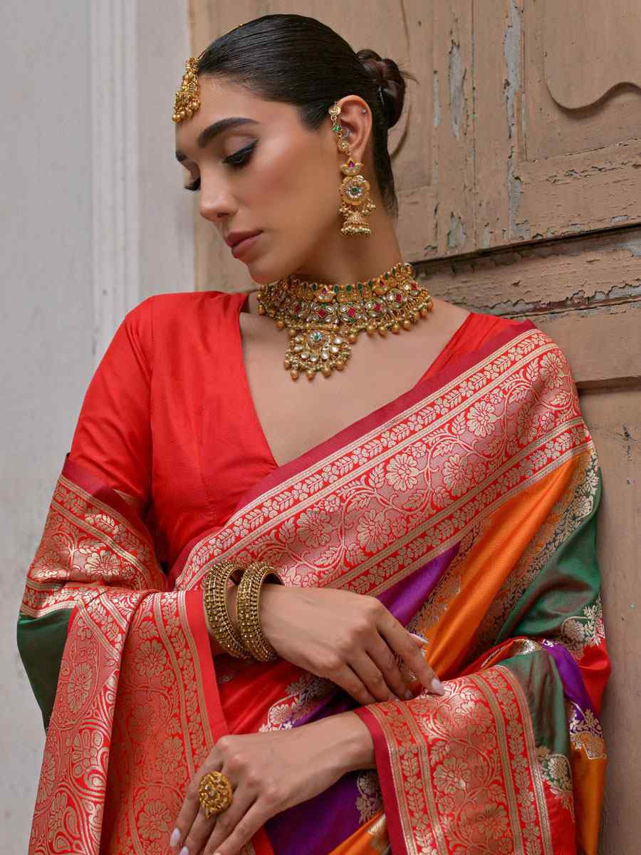 Multi Soft Banarasi Silk Handwoven Casual Reception Festival Wedding Fancy Heavy Border Saree