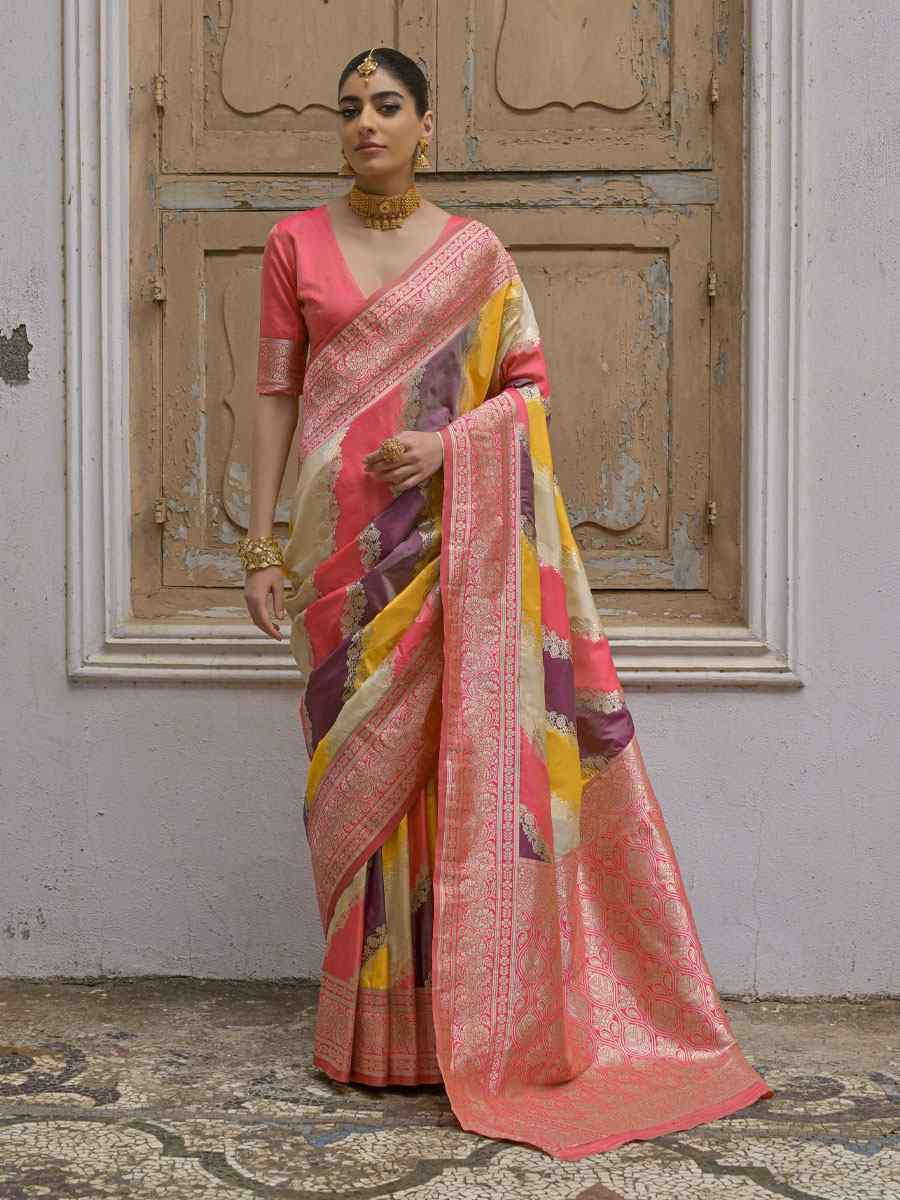 Multi Soft Banarasi Silk Handwoven Casual Reception Festival Wedding Fancy Heavy Border Saree