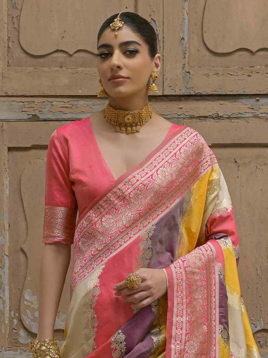 Multi Soft Banarasi Silk Handwoven Casual Reception Festival Wedding Fancy Heavy Border Saree