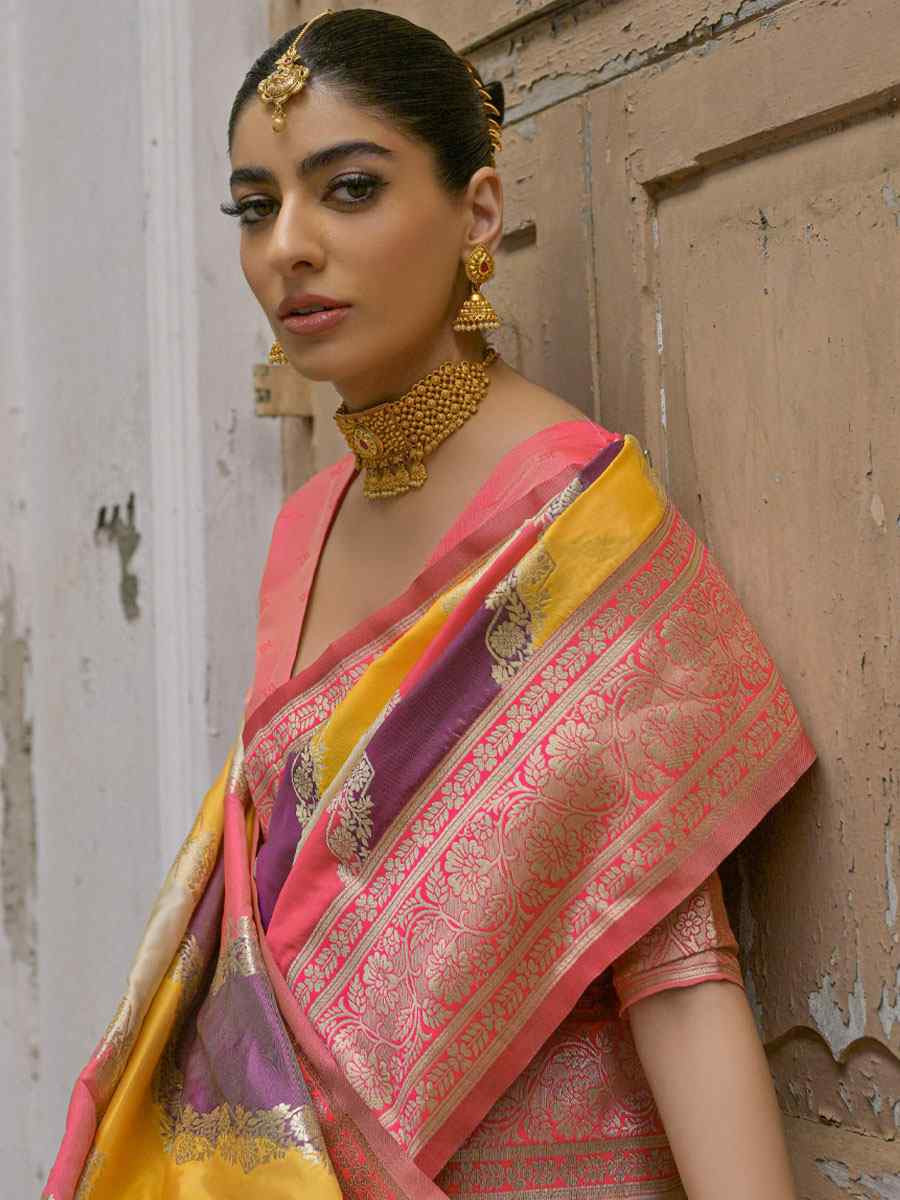 Multi Soft Banarasi Silk Handwoven Casual Reception Festival Wedding Fancy Heavy Border Saree