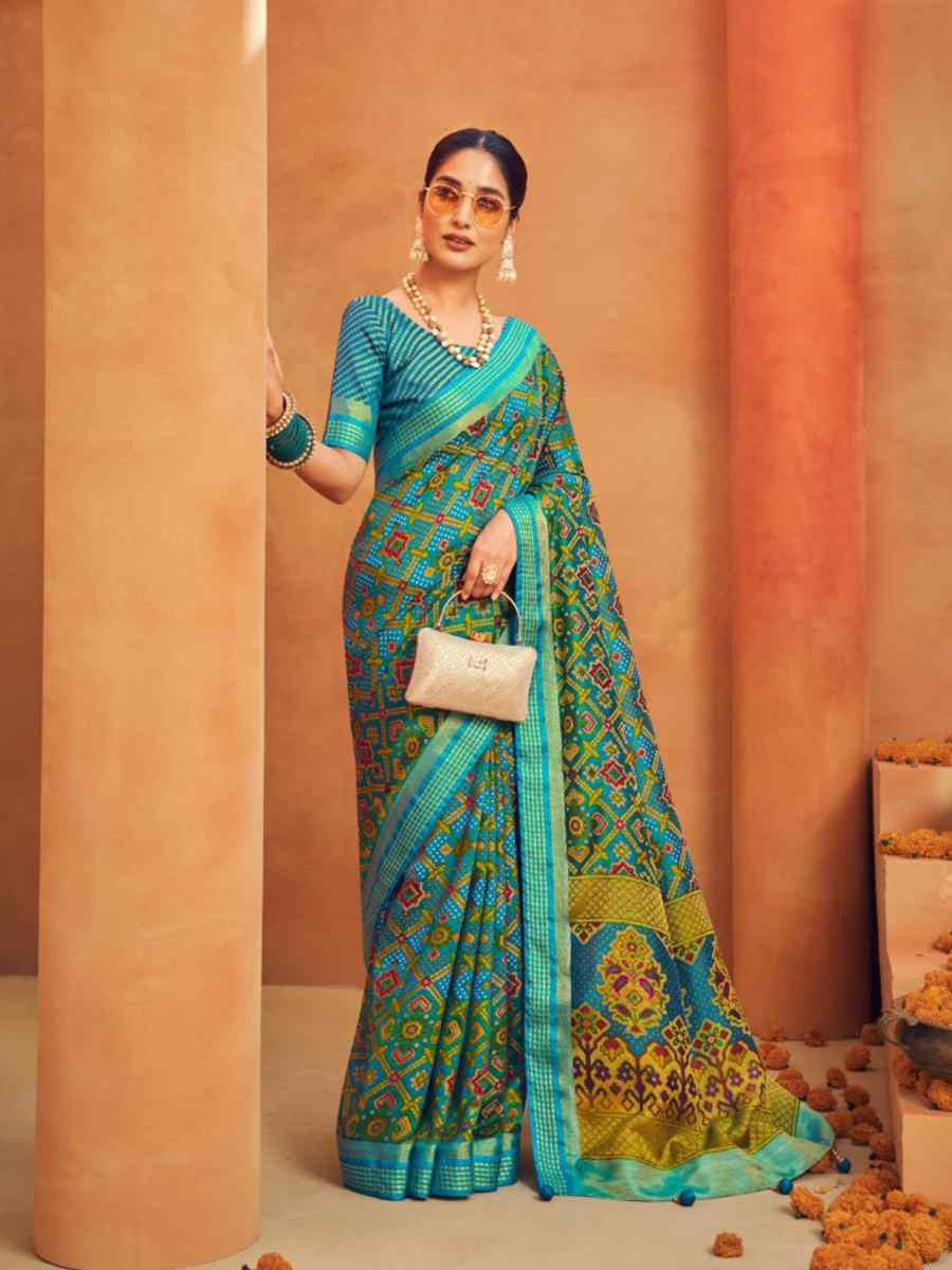 Multi Soft Cotton Silk Sarees Printed Casual Festival Heavy Border Saree