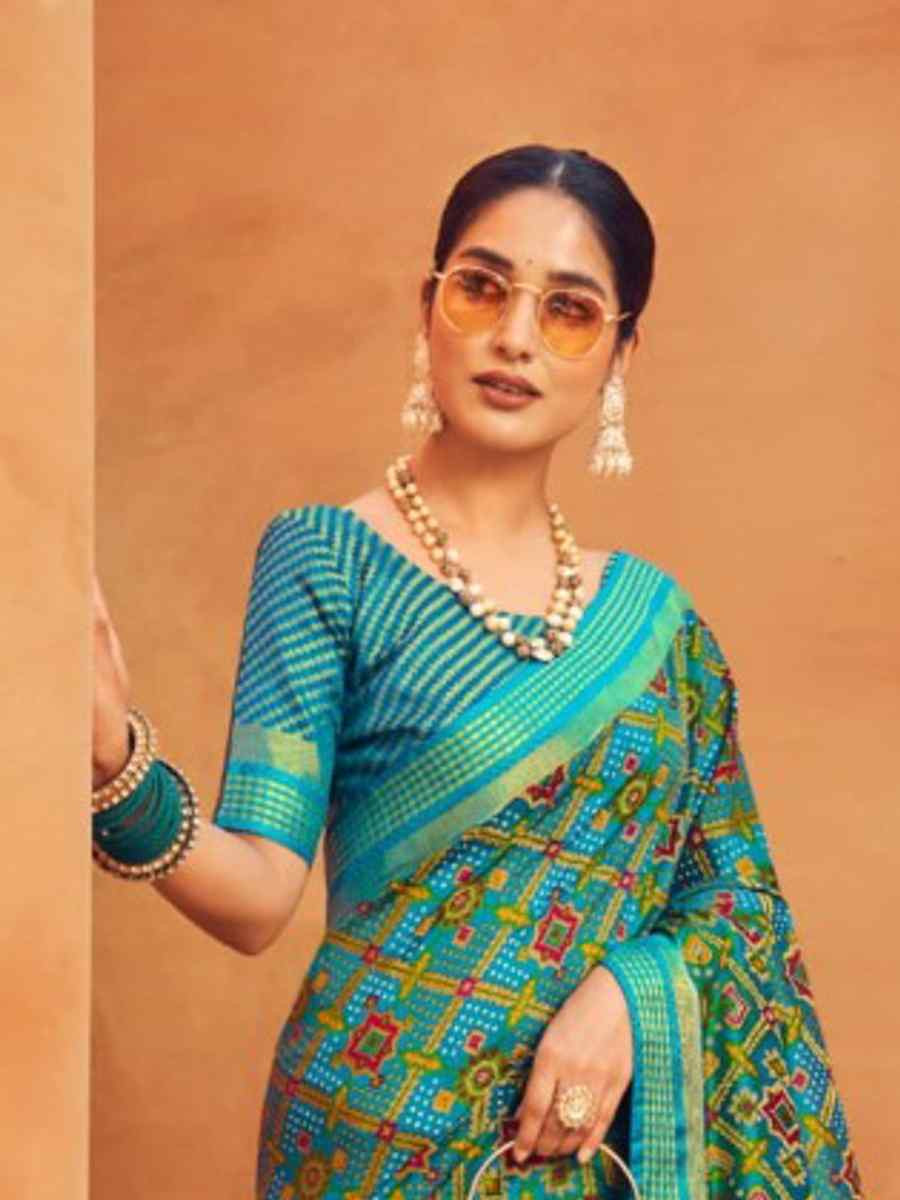 Multi Soft Cotton Silk Sarees Printed Casual Festival Heavy Border Saree