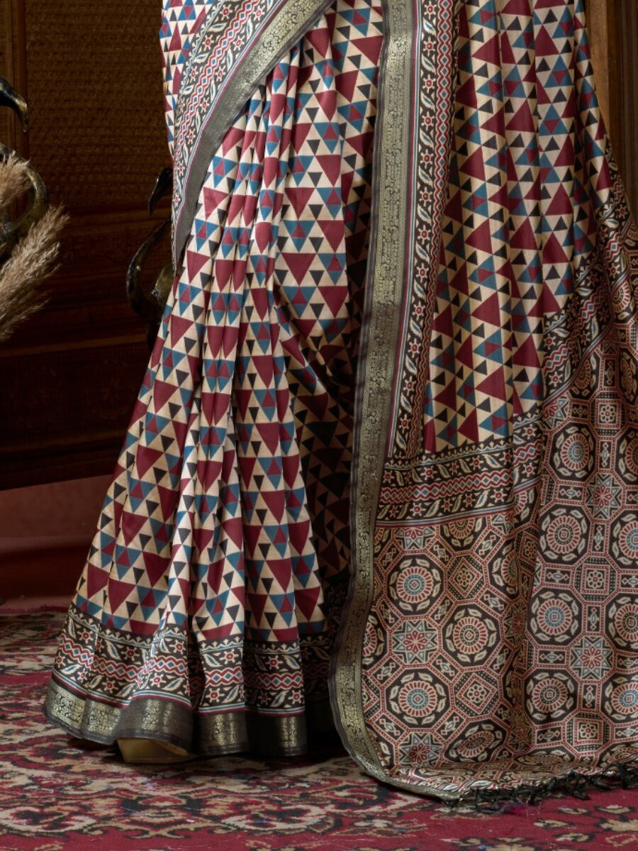 Multi Soft Crepe Silk Printed Wedding Reception Party Casual Heavy Border Sarees