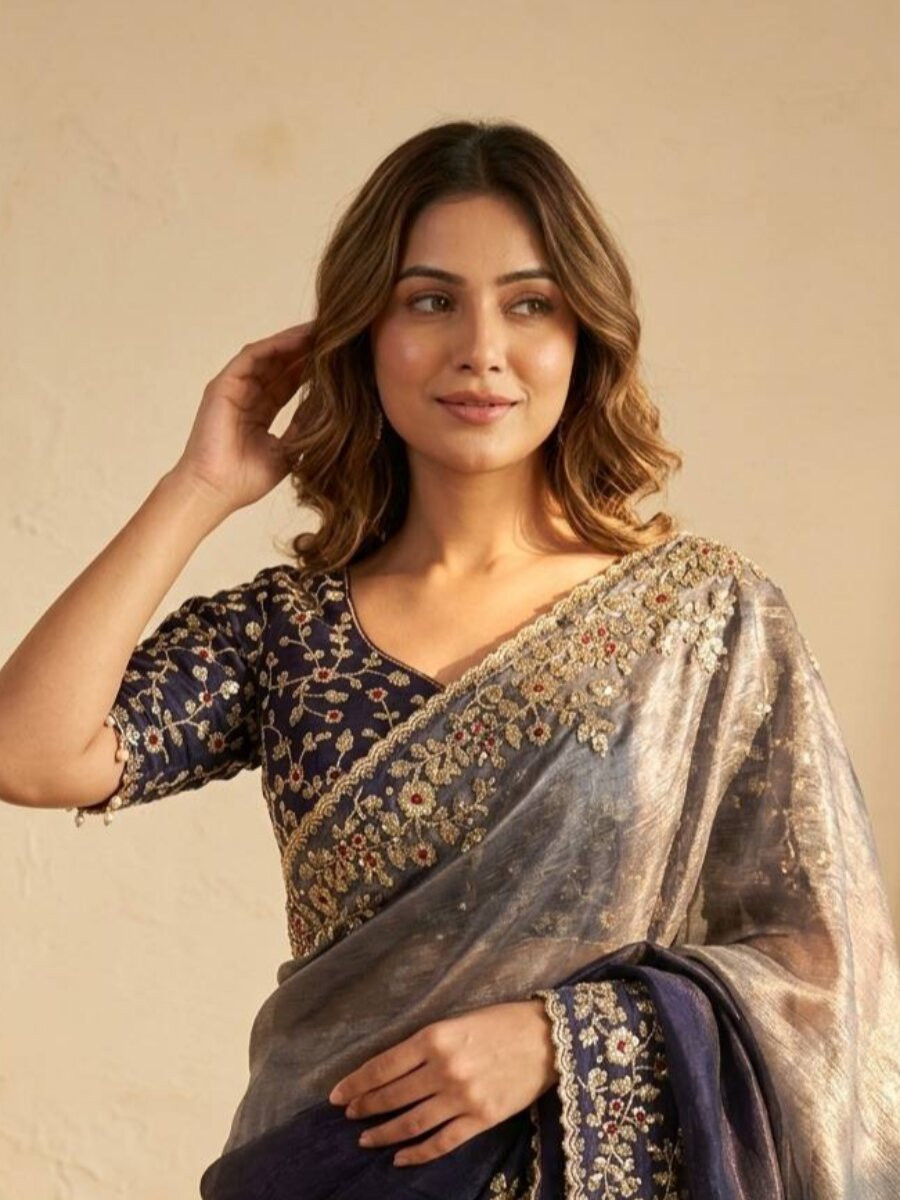 Multi Soft Frendy Chiffon Embroidery Sequins Wedding Reception Party Festival Casual Heavy Border Sarees