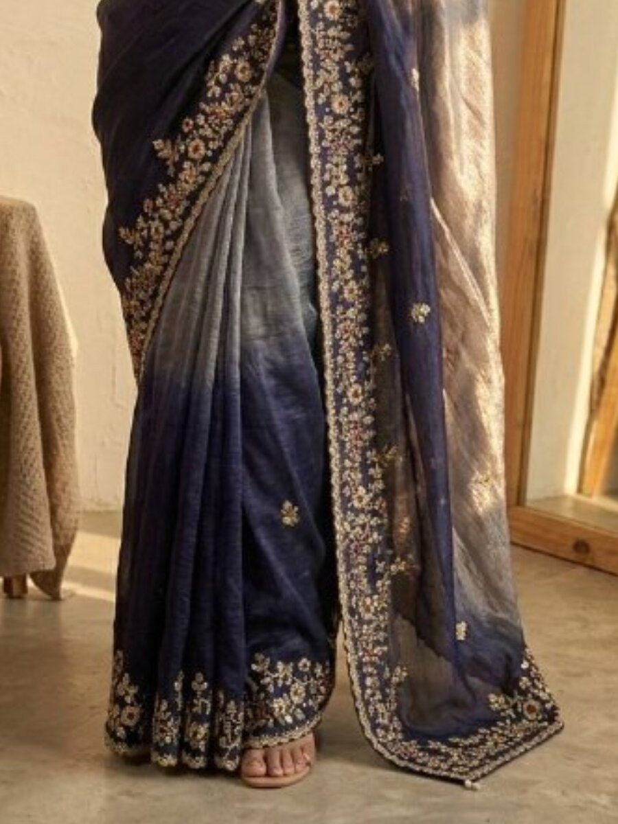 Multi Soft Frendy Chiffon Embroidery Sequins Wedding Reception Party Festival Casual Heavy Border Sarees