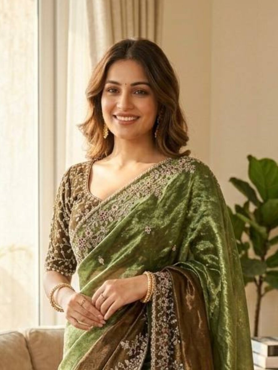 Multi Soft Frendy Chiffon Embroidery Sequins Wedding Reception Party Festival Casual Heavy Border Sarees