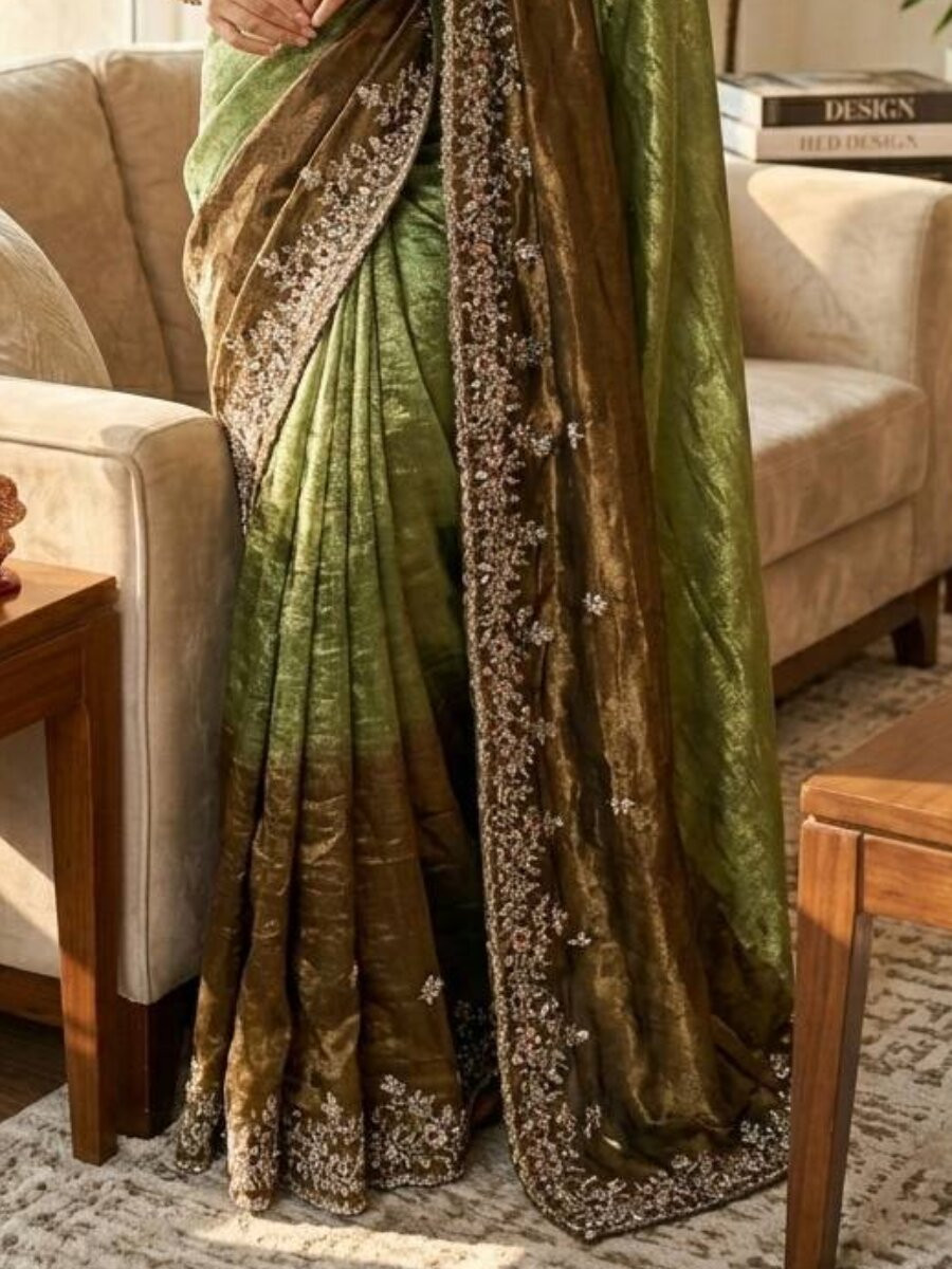 Multi Soft Frendy Chiffon Embroidery Sequins Wedding Reception Party Festival Casual Heavy Border Sarees