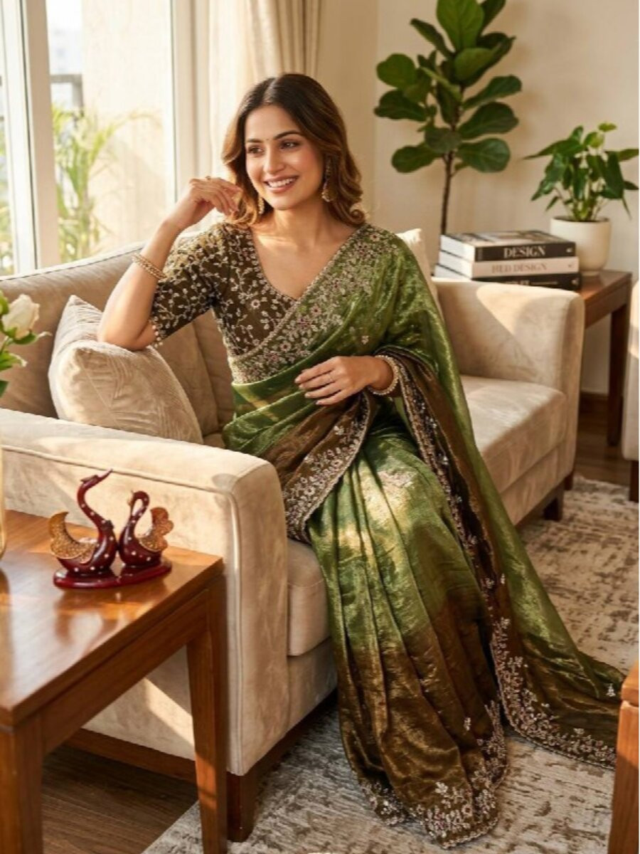 Multi Soft Frendy Chiffon Embroidery Sequins Wedding Reception Party Festival Casual Heavy Border Sarees