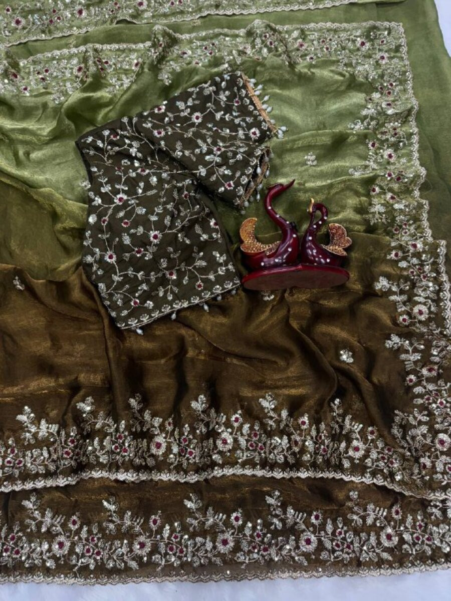 Multi Soft Frendy Chiffon Embroidery Sequins Wedding Reception Party Festival Casual Heavy Border Sarees