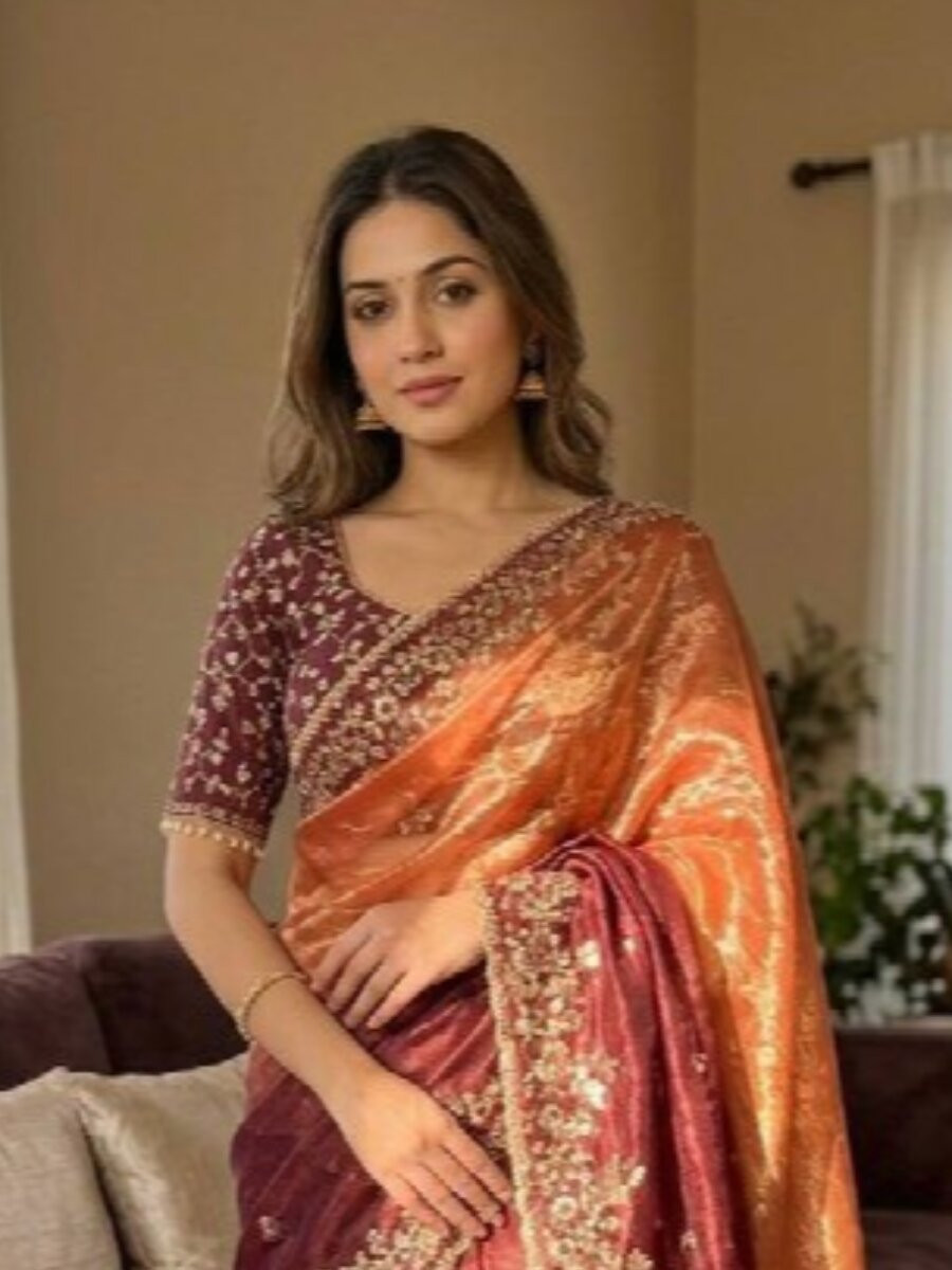 Multi Soft Frendy Chiffon Embroidery Sequins Wedding Reception Party Festival Casual Heavy Border Sarees