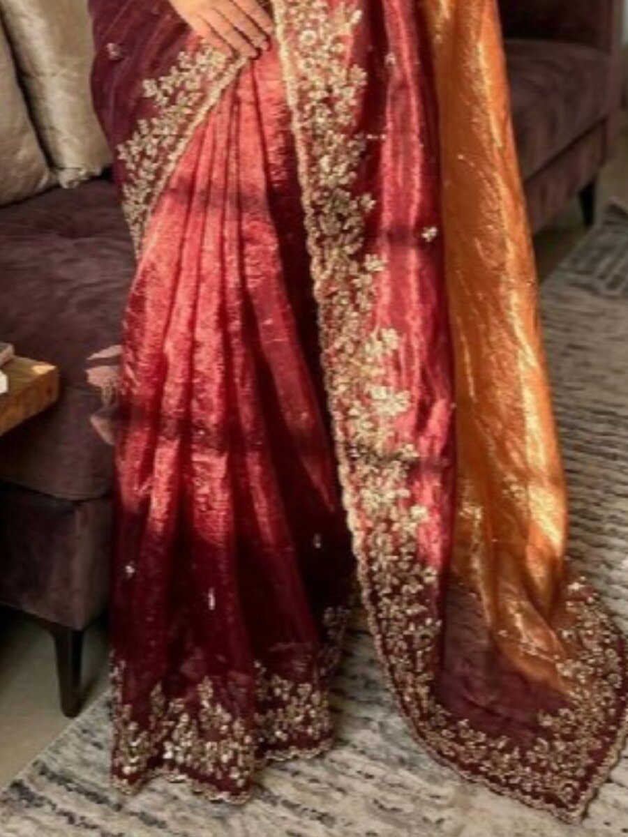 Multi Soft Frendy Chiffon Embroidery Sequins Wedding Reception Party Festival Casual Heavy Border Sarees
